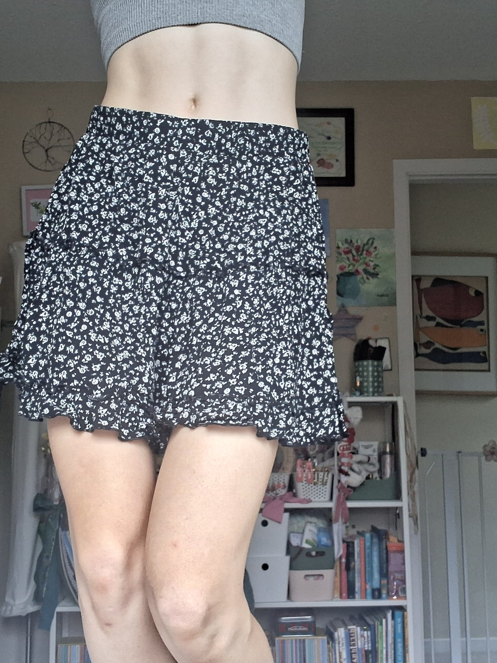 Garage Black and White Floral Ruffle Skirt
